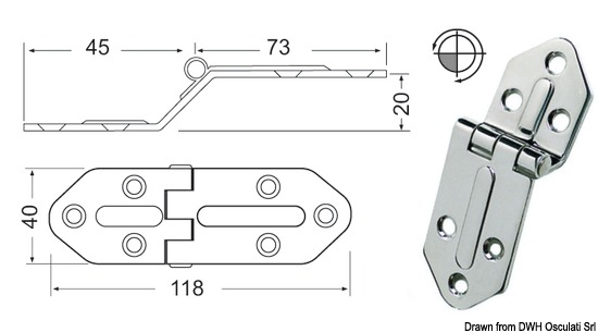 Cerniera inox sporgente 118x40 mm